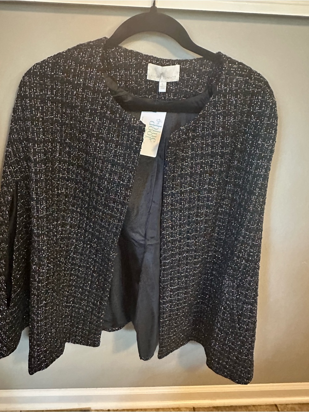 NWT Flying Tomato Black & White Tweed Open-Front Cape Coat